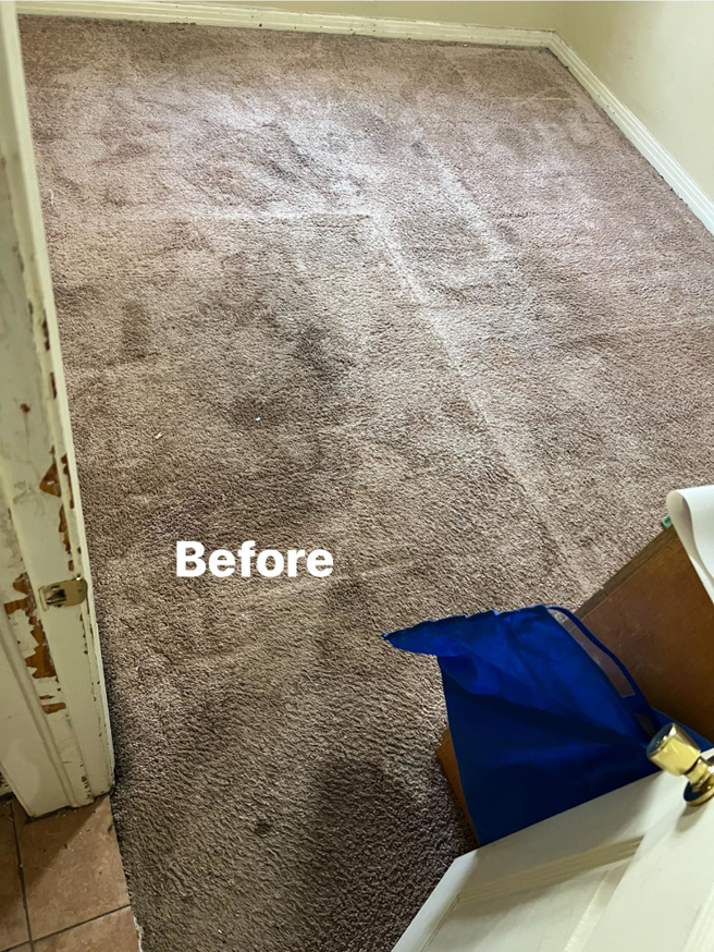 A dirty bedroom carpet before a professional cleaning service by D&H Anytime Carpet Cleaning LLC in Mobile, AL.