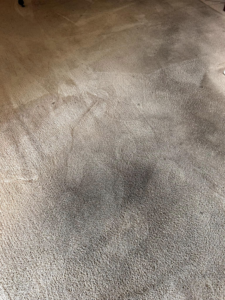 Heavily soiled beige carpet before professional cleaning by Revolution Carpet Cleaners in Chandler, AZ