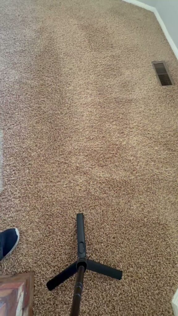 A dirty brown carpet showing stains before professional cleaning by Champion Chem-Dry in Idaho Falls, ID.