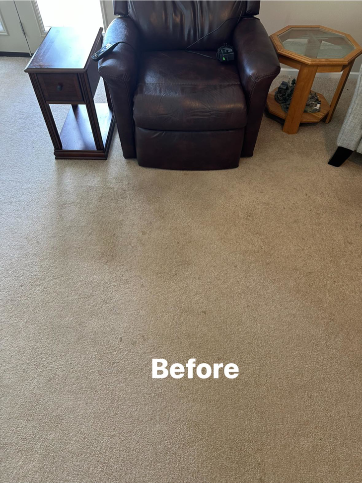 A dirty carpet with visible stains before professional cleaning by Top Dog Carpet Cleaning in Belton, MO.