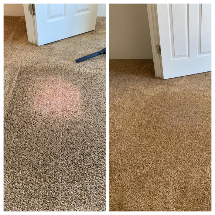 A before and after view of a dirty carpet being cleaned, showcasing the effective service of Soft N Dry in Tucson, AZ.