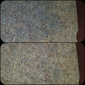 Before and after comparison of a dirty carpet professionally cleaned by Troy West Carpet Cleaning in Morristown, VT.