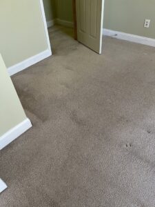 A dirty carpet with visible stains in a room before professional cleaning by Johns Creek Carpet Cleaner in Johns Creek, GA.