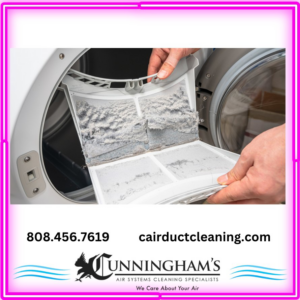 A dirty dryer lint trap, showing the need for dryer exhaust cleaning by Cunningham's Air Systems in Pearl City, HI