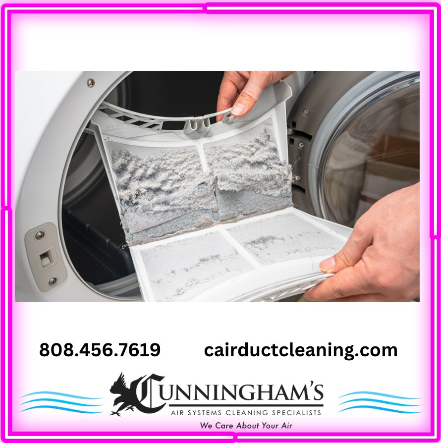 A dirty dryer lint trap, showing the need for dryer exhaust cleaning by Cunningham's Air Systems in Pearl City, HI