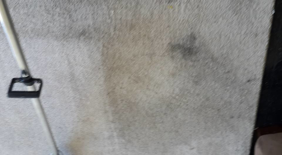 A dirty grey carpet showing stains before cleaning by P3 Maintenance in Newark, NJ