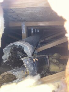 The interior of an HVAC unit showing a dirty component, likely a fan or coil, requiring cleaning by Star Quality Air Duct Cleaning in Silver Spring, MD.