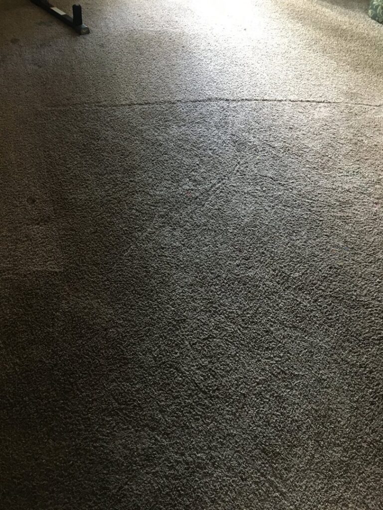 A dark, dirty residential carpet showing wear and grime before professional cleaning by Sunshine Carpet Cleaning Services in Houston, TX