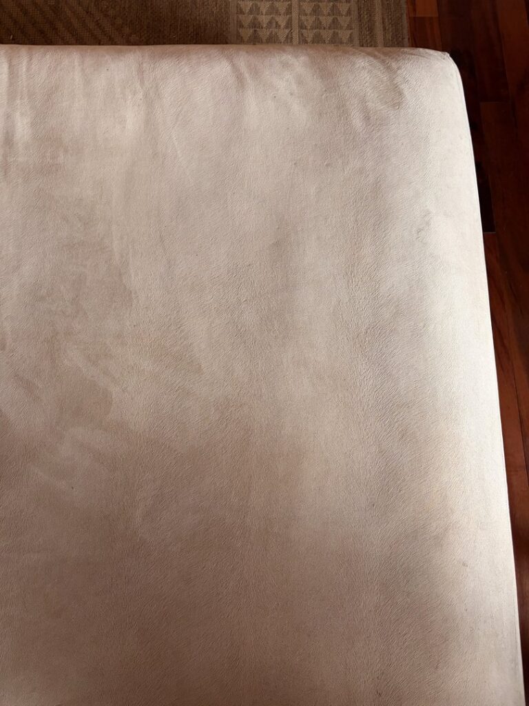 A close-up of a dirty sofa cushion, indicating upholstery cleaning services by Heaven's Best Carpet Cleaning San Diego CA.