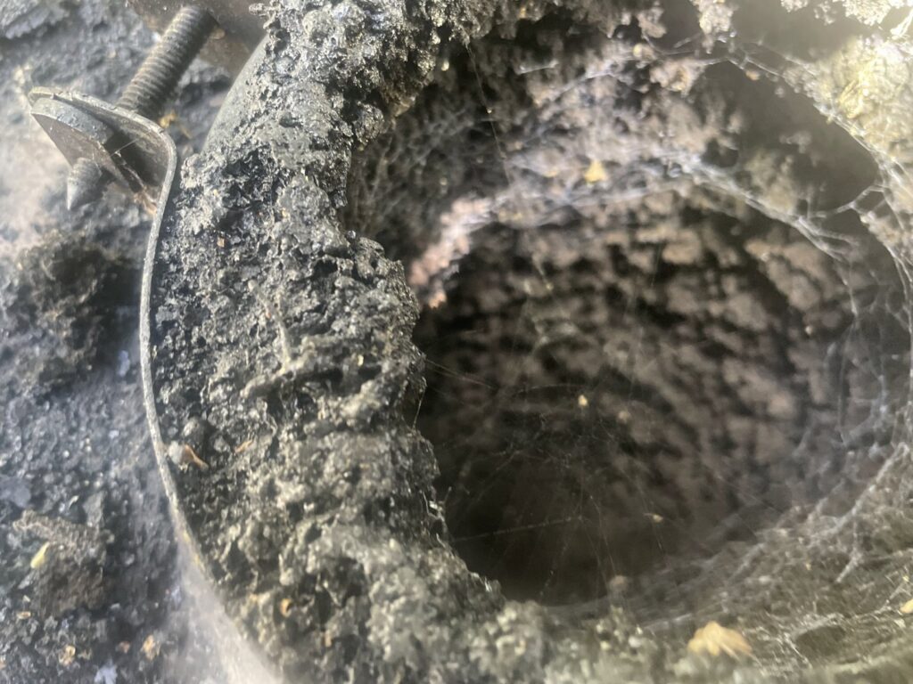 A very dirty and sooty chimney flue interior, showing the need for cleaning by Chimney Cricket Cleaning Service in Marshfield, MO