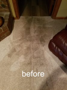 Dirty and stained carpet before professional cleaning by Magna-Dry Carpet and Upholstery Cleaning in Cincinnati, OH.