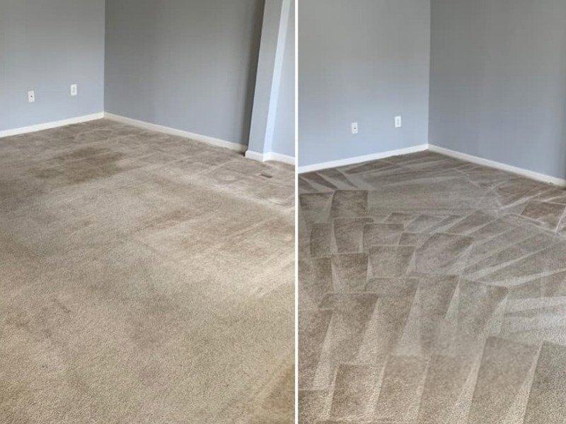 Before and after comparison of a dirty carpet transformed by Professional Carpet Care Laurel in Laurel, MD