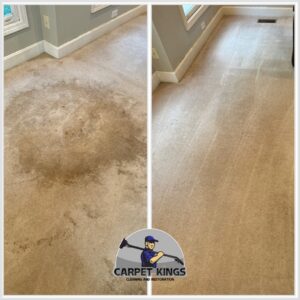 A dramatic before and after transformation of a dirty carpet to clean by Carpet Kings Cleaning & Restoration in Olathe, KS.