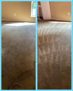 A dramatic dirty to clean carpet transformation after professional service from Iclean Indy in Indianapolis, IN.
