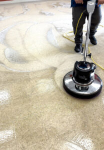 Close-up of a dirty sofa cushion showing stains before upholstery cleaning by Alpha Clean in Fort Wayne, IN.