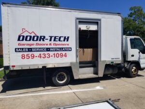 A branded Door-Tech LLC service truck, ready for garage door sales, service, and installation in Lexington, KY.