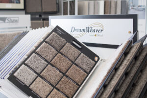 A close-up view of DreamWeaver brand carpet samples at Carpet King Interiors / Abbey Carpet & Floor in Fernley, NV.