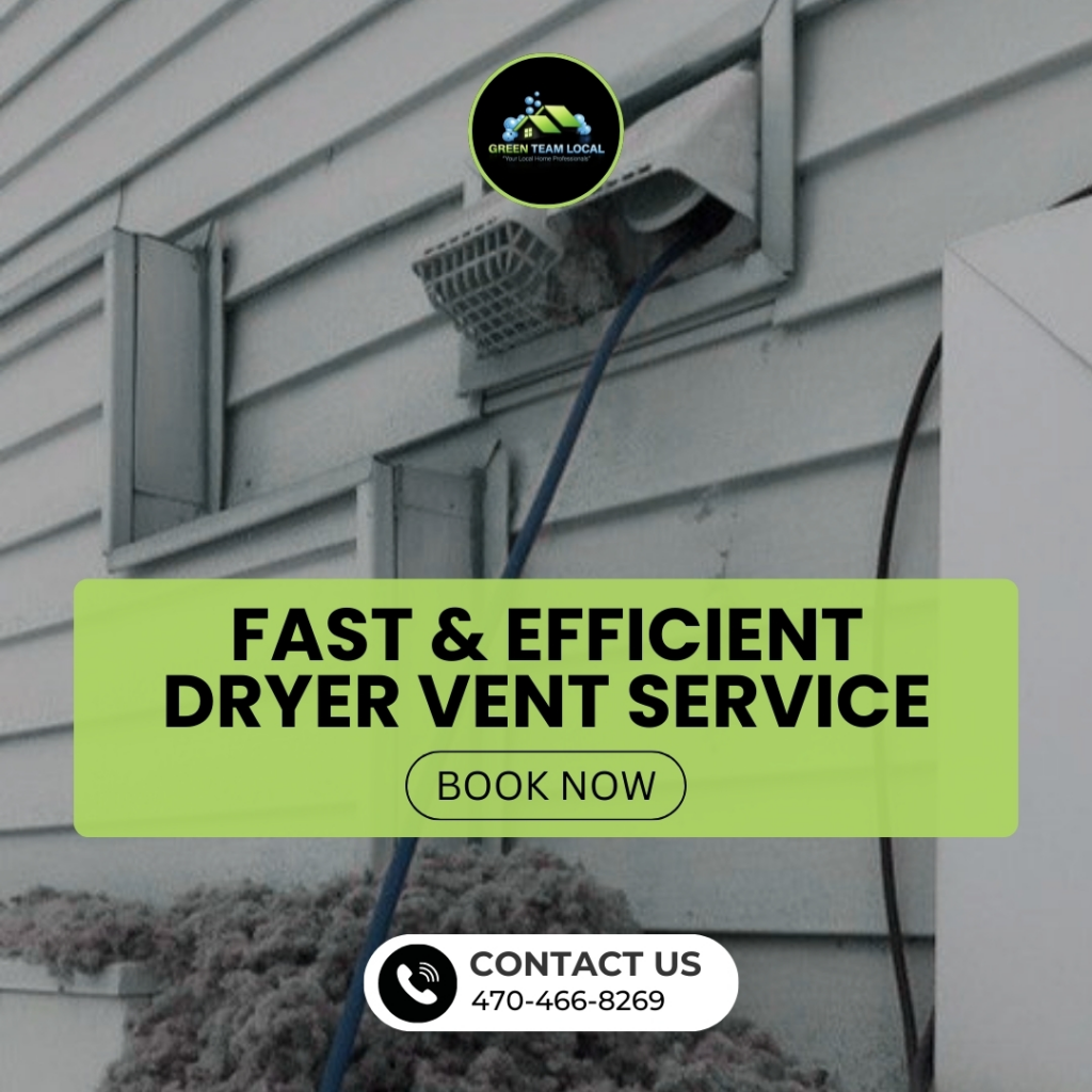 A Green Team Local technician performing exterior dryer vent cleaning, removing lint from a home in Page.