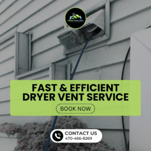 A Green Team Local technician performing exterior dryer vent cleaning, removing lint from a home in Page.