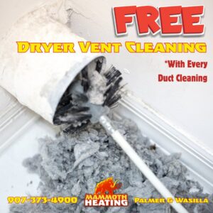 A brush removing lint during a dryer vent cleaning service by Mammoth Heating in Wasilla, AK.