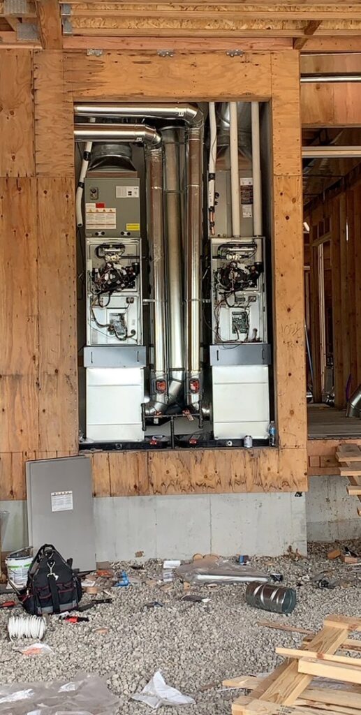 Dual furnace and air handler units installed during new construction by Excellence Heating & Cooling, LLC. in Beaverton, OR.