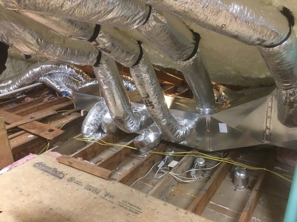 HVAC ductwork installation in a ceiling space by Southern Comfort Heating & Cooling in Lexington, KY