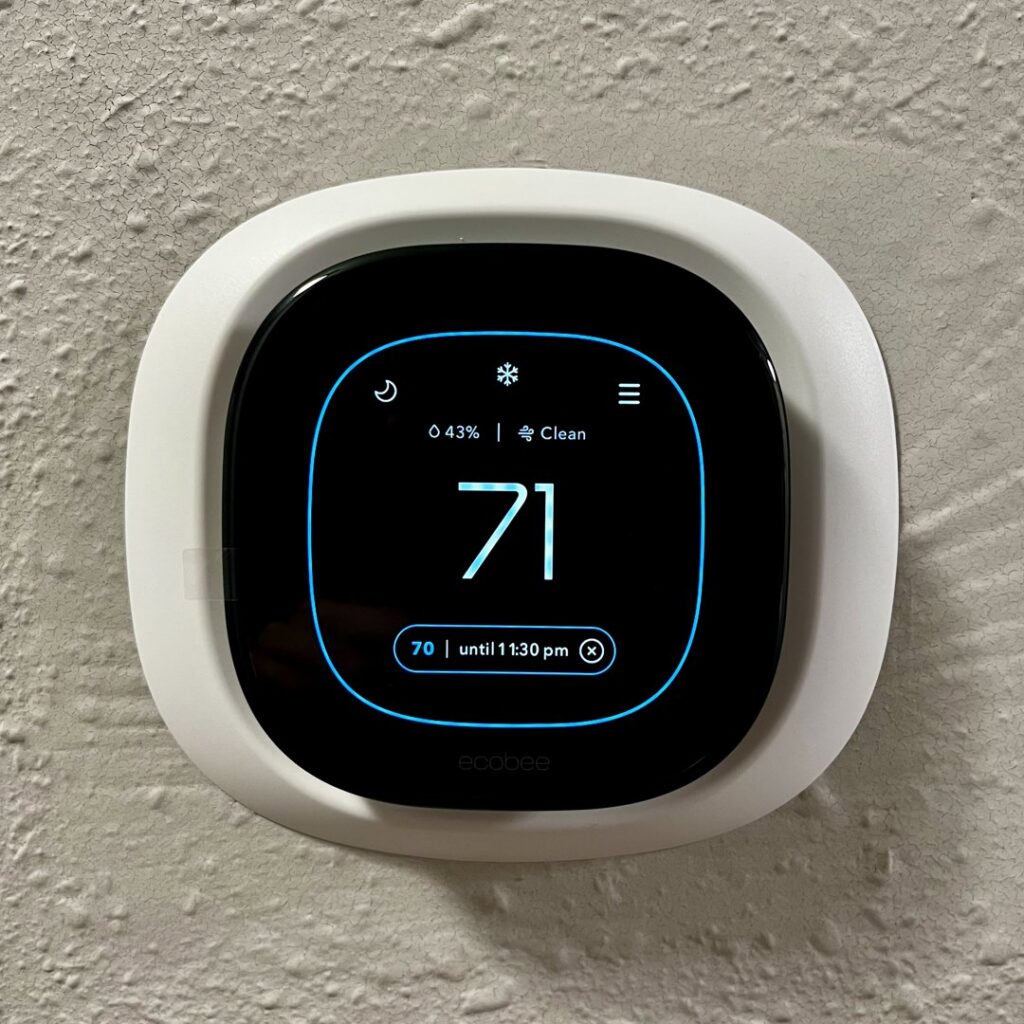An Ecobee smart thermostat installed by Infinite Heating & Air in Newnan, GA.