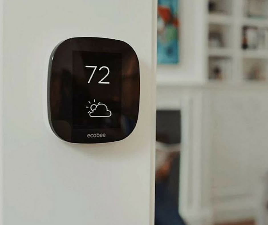 An Ecobee smart thermostat installed on a wall, representing modern HVAC control services by MBI Heating and Air Conditioning in Allentown, PA.