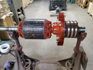 A newly repaired or prepared electric motor rotor assembly at Caddell Electric Co Inc in Dallas, TX