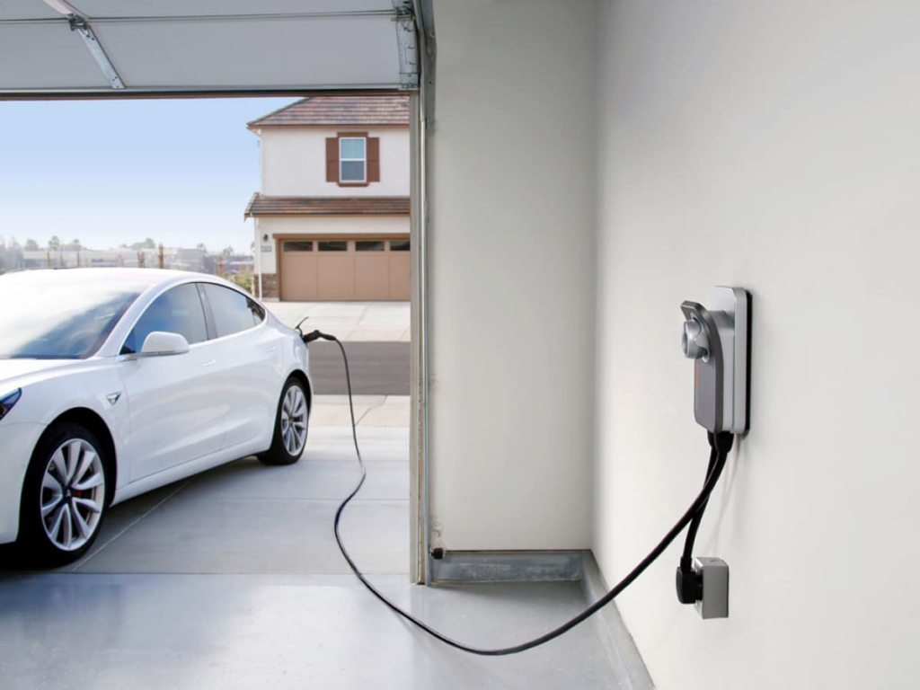 An electric vehicle (EV) charger installed in a garage by NCharge Electrical Services in Birmingham, AL.