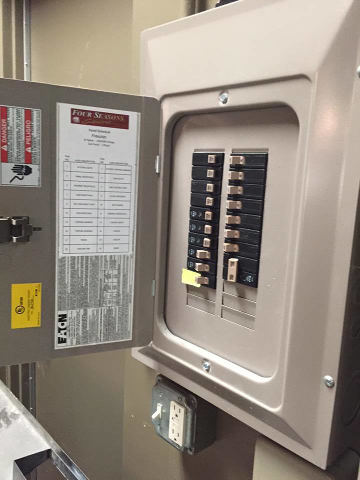 An open electrical breaker panel with circuit breakers and a schedule, installed by Allied Electric Company of Minnesota in Minneapolis, MN