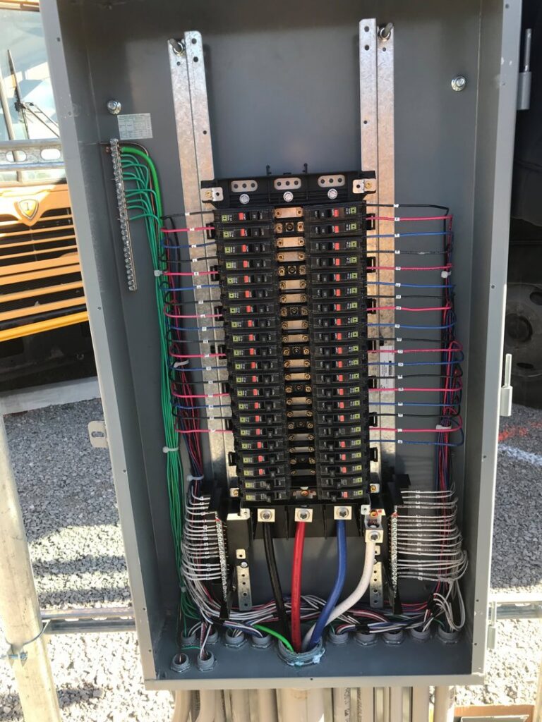 An open electrical breaker panel showing neatly organized wiring and circuits by Babcon Electric Inc. in Richmond, KY