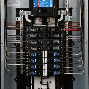 Close-up of an electrical breaker panel interior with wiring by JN Electrical Solutions in Hopewell, PA.