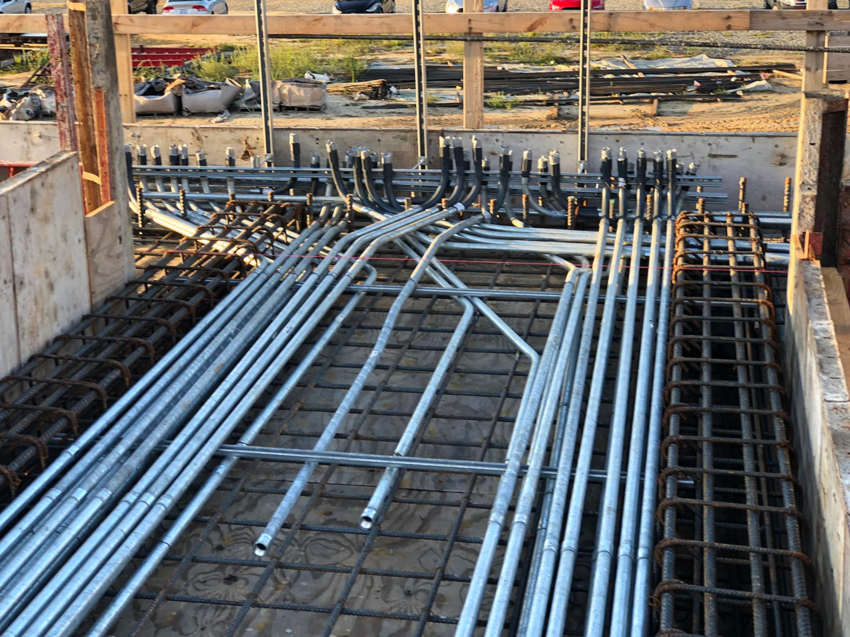 Detailed electrical conduit bends and installation at a construction project by Steve Thomson Electric in Fort Worth, TX.