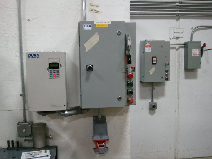 Electrical control boxes and a variable frequency drive (VFD) installed by J.S.S. Electric, Inc. in Cleveland, OH