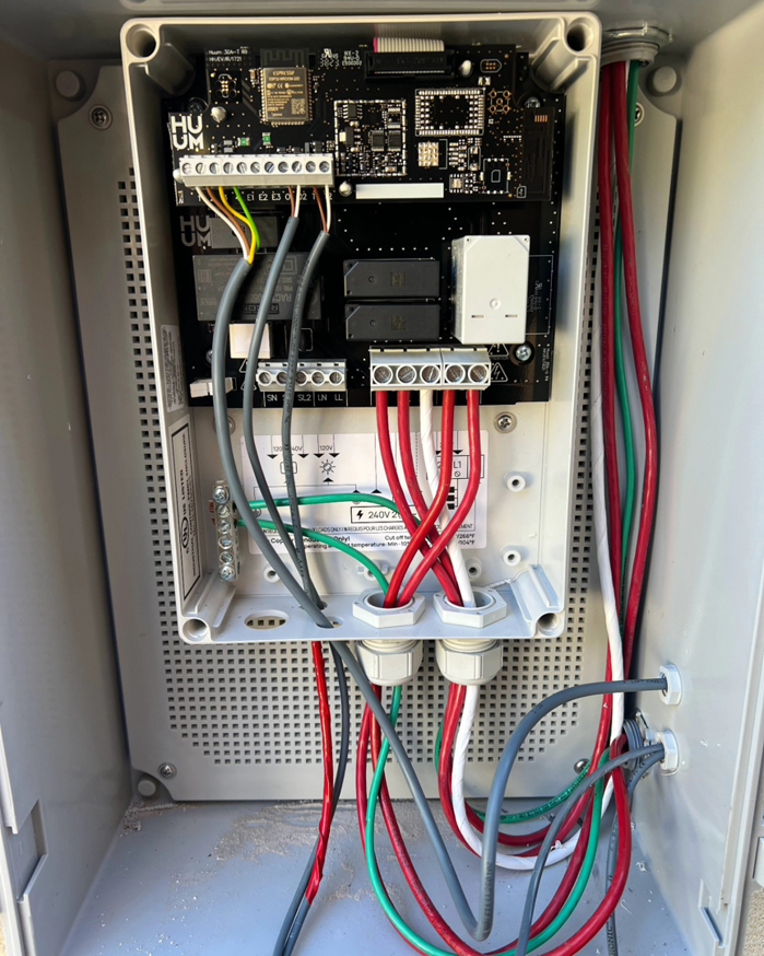 Close-up of an electrical control panel with neatly wired connections by Silo Electric in Gilbert, AZ