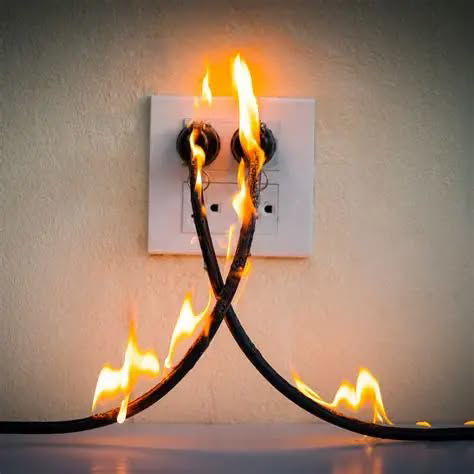 An electrical fire hazard with burning wires coming from an outlet, showing a problem On Point Electrical Services in Williston, ND can fix.