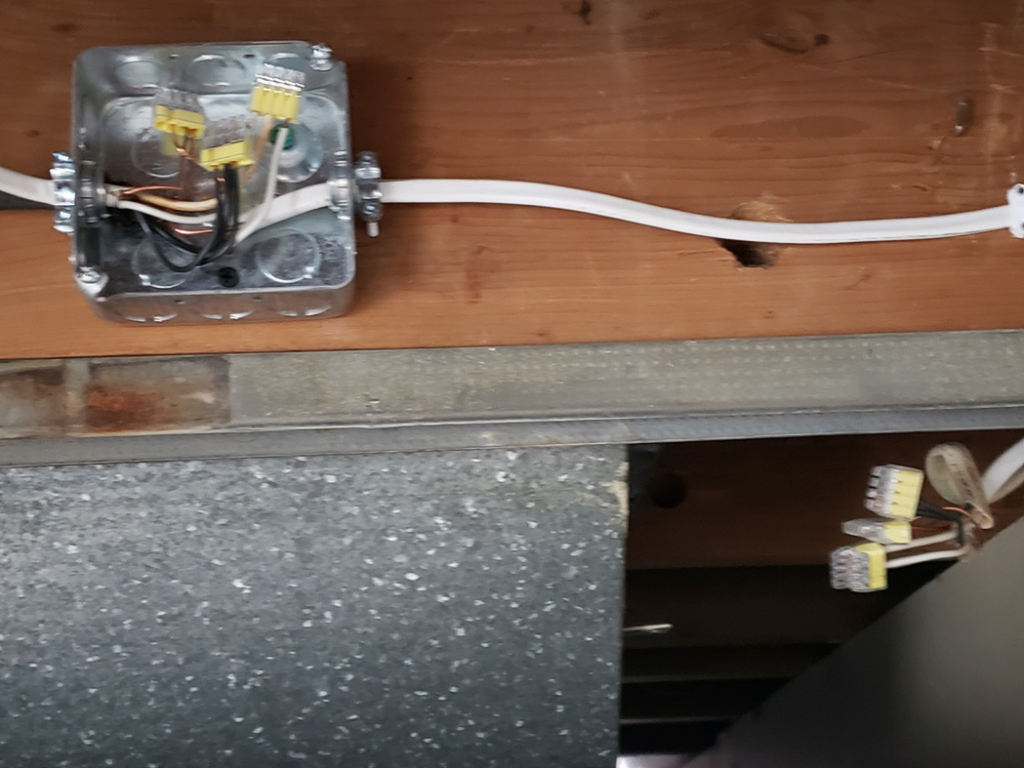 An electrical junction box with wiring installed on a wooden beam by BMB ELECTRIC LLC in Columbus, OH.