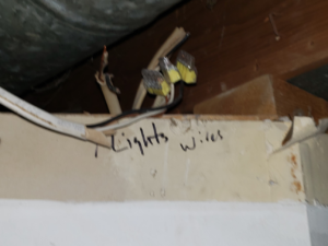 Electrical wiring for lights connected with Wago connectors, labeled on the wall by BMB ELECTRIC LLC in Columbus, OH.