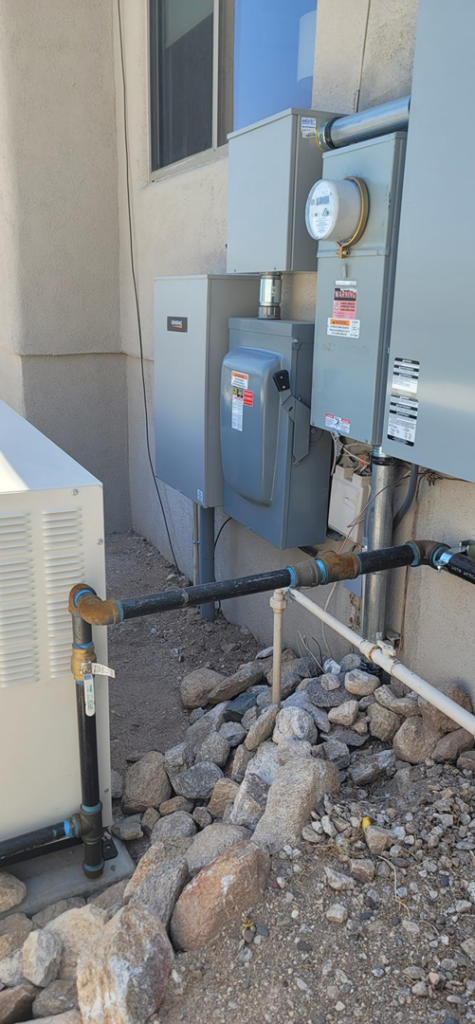 Electrical meter, panels, and generator connections expertly installed by Energysense llc in Tucson, AZ.