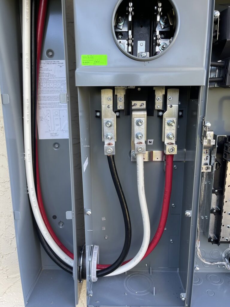 An open electrical meter panel showing new wiring installed by Esmeralized Electric in San Jose, CA.