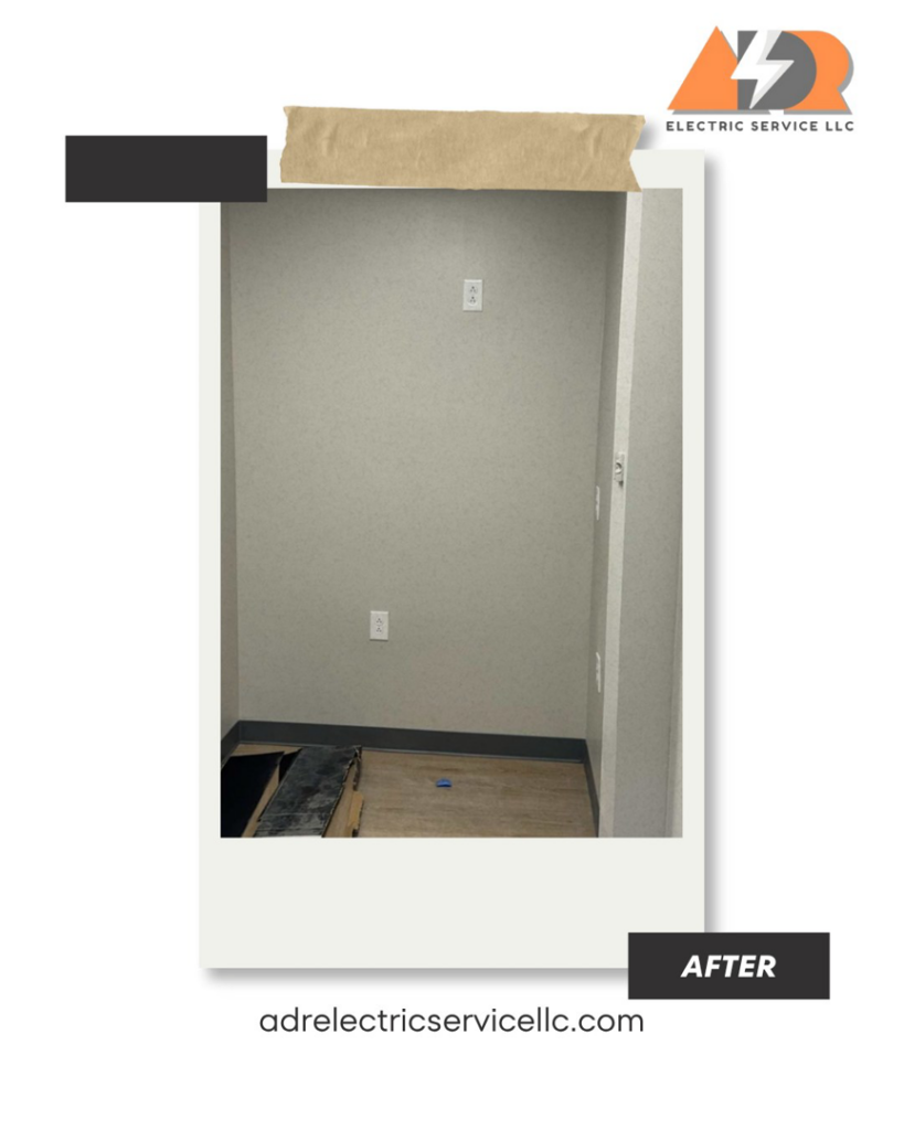 Newly installed electrical outlets visible on a wall in a room after work by ADR Electric in Indianapolis, IN.