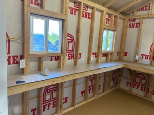 New electrical outlets and wiring installed in a shed under construction by Andrew's Electric in Kent, WA
