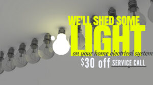 An open electrical panel showing circuit breakers and wiring, serviced by Inland Northwest Electric in Spokane, WA.