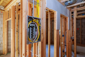 An electrical panel being installed in a new construction home by Prescott Electric Service in Hattiesburg, MS.