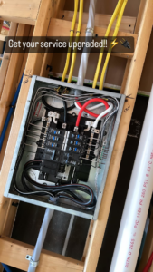 An electrical panel with wiring being installed for a service upgrade by Fuse Electrical LLC in Rochester, NY