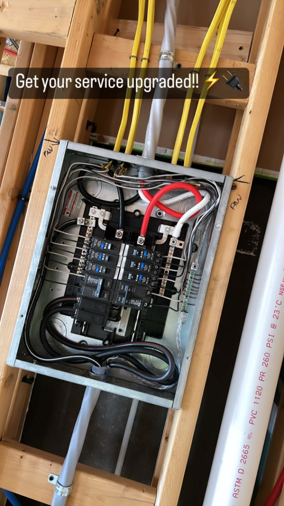 An electrical panel with wiring being installed for a service upgrade by Fuse Electrical LLC in Rochester, NY
