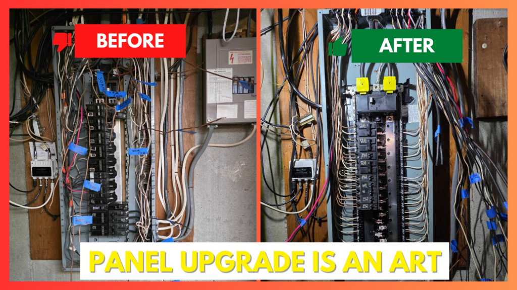 Before and after of an electrical panel upgrade completed by 2 Live Wires in Slatington, PA.