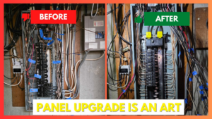 Before and after of an electrical panel upgrade completed by 2 Live Wires in Slatington, PA.