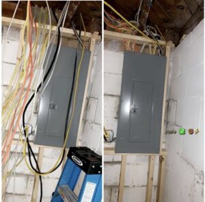 Before and after photos of an electrical panel upgrade completed by Black Power Redevelopers in Papillion, NE.